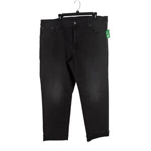 NWT Gap Girlfriend Mid Rise Black Jeans Womens Sz 34/18R Raw Hem Cuffed Bottom